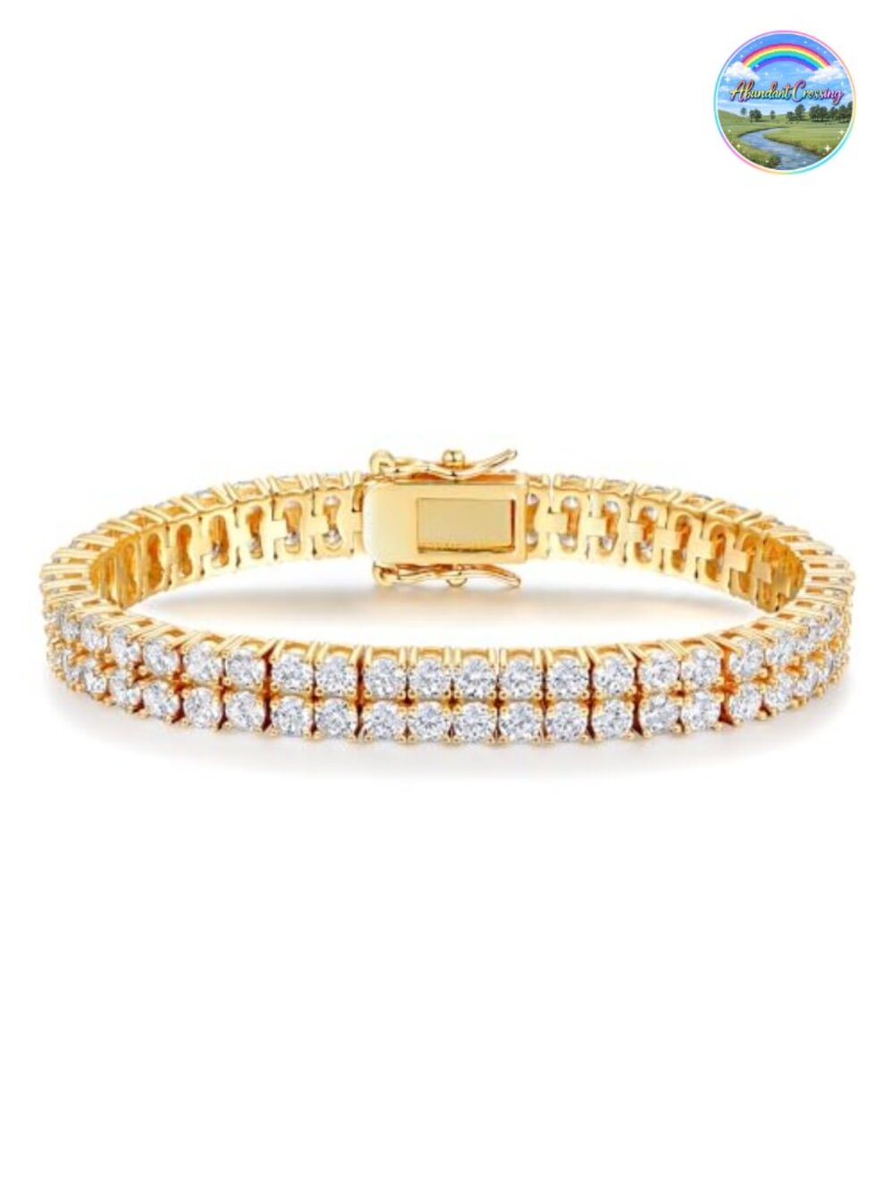 2 Row Cubic Zirconia Tennis Bracelet 18k Yellow Gold Plated 7.5 In